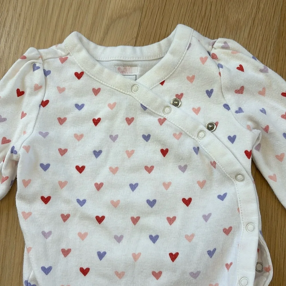 Baby GAP Long-Sleeve Cotton Bodysuit with Red, Pink and Purple Hearts